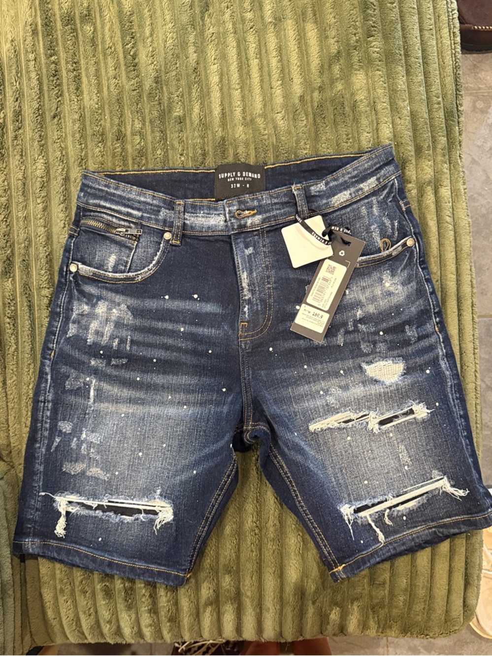 Supply & Demand Men's Distressed Dark Blue Denim Jean Shorts